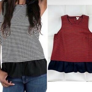 J. Crew Orange & Navy Striped Flounce Blouse